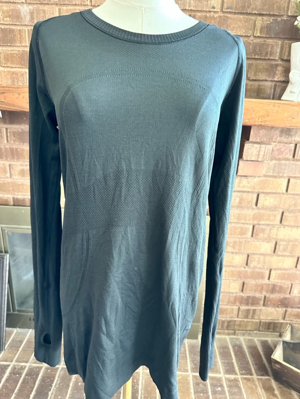 Long Sleeve Crewneck Tunic Top - Dark Green